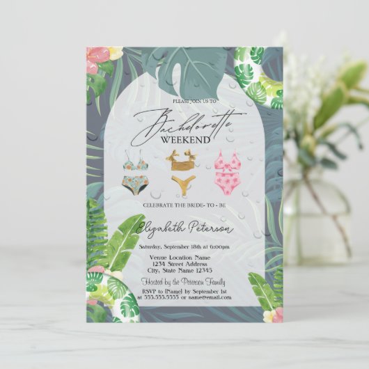 Zwempakken Palm Leaves Pool Bachelorette Party Kaart (Staand voorkant)