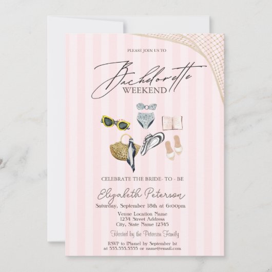 Zwempakken Strand Roze Strepen Meisjesuitje Kaart (Voorkant)