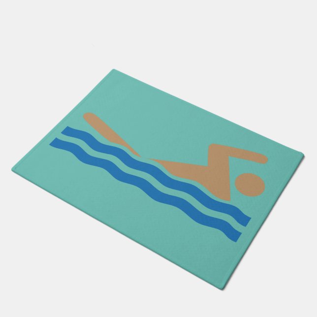 Zwempictogram in kleur deurmat (Schuin)