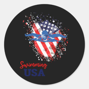 Zwemploegteam Vlag Usa Zwembad Zwemmer Ronde Sticker