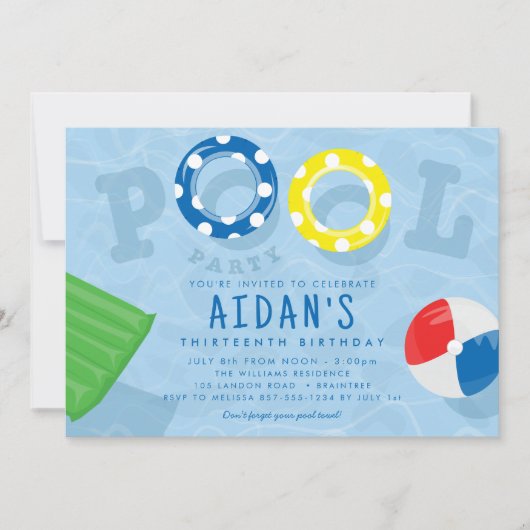 Zwempool Birthday Party Kaart (Voorkant)