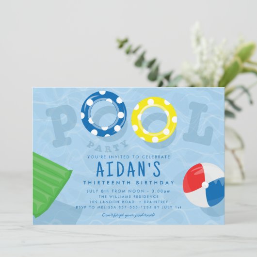 Zwempool Birthday Party Kaart (Staand voorkant)