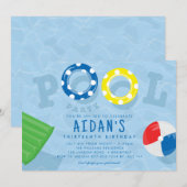 Zwempool Birthday Party Kaart (Voorkant / Achterkant)