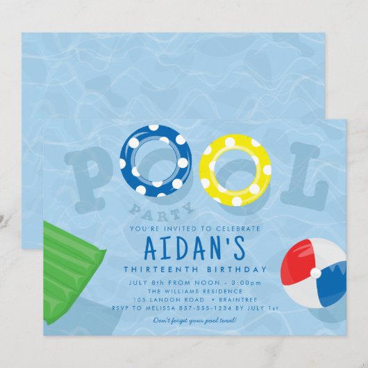 Zwempool Birthday Party Kaart (Voorkant / Achterkant)