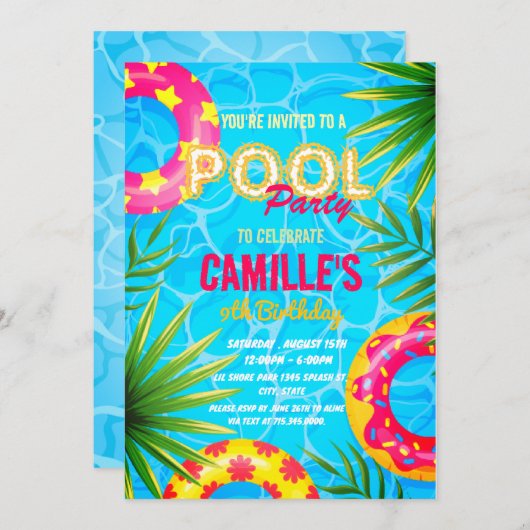 Zwempool - uitnodiging op zaterdag (Voorkant / Achterkant)