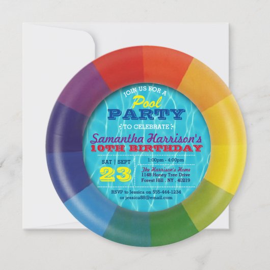 Zwemring Summer Pool Party Elke Leeftijd Verjaarda Kaart (Voorkant)