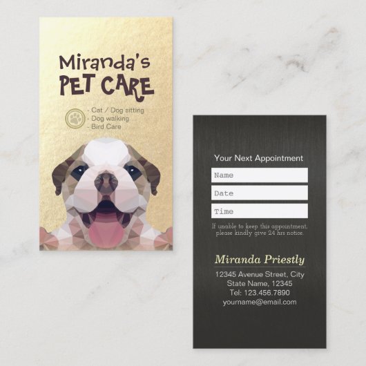 Zwemsalon met laag poly Dog Pet Care Grooming Afsprakenkaartje (Voorkant / Achterkant)