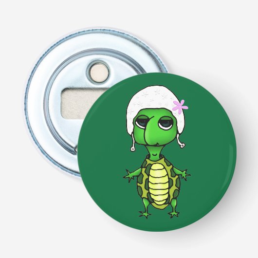 Zwemschildpad Button Flesopener (Voorkant)