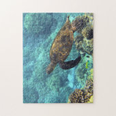 Zwemschildpad in de Blauwe Oceaan Legpuzzel (Verticaal)