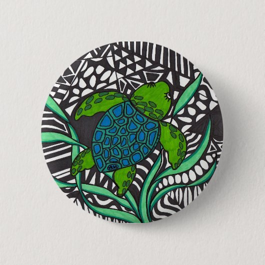 Zwemschildpad van het Honu-zee met zeewier Button (Voorkant)