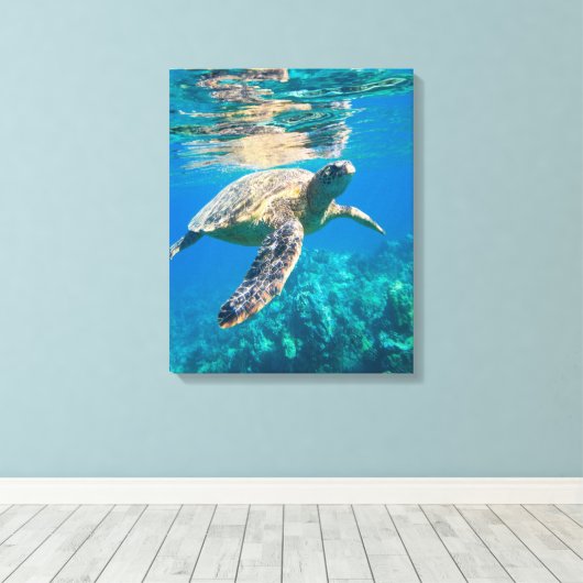 Zwemschildpad Zee Canvas Afdruk (Insitu (Houten vloer))