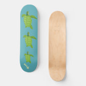 Zwemschildpadden en kalligrafie op blauwgroen zee persoonlijk skateboard (Voorkant)