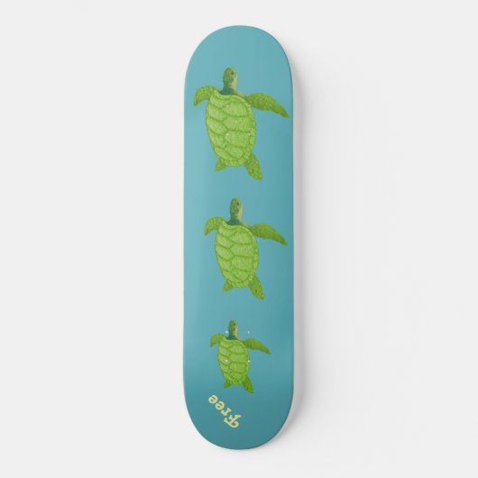 Zwemschildpadden en kalligrafie op blauwgroen zee persoonlijk skateboard (Voorkant)