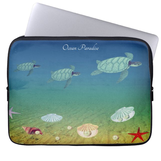 Zwemschildpadden, schalen en parels, van zee laptop sleeve (Voorkant)