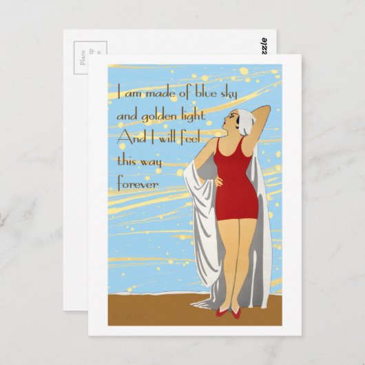 Zwemschoonheid bij het strand briefkaart (Voorkant / Achterkant)