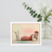 Zwemschoonheid in oranje rode badpak briefkaart (Staand voorkant)