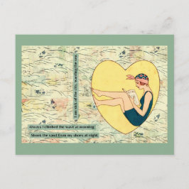 Zwemschoonheid lezen op het strand briefkaart