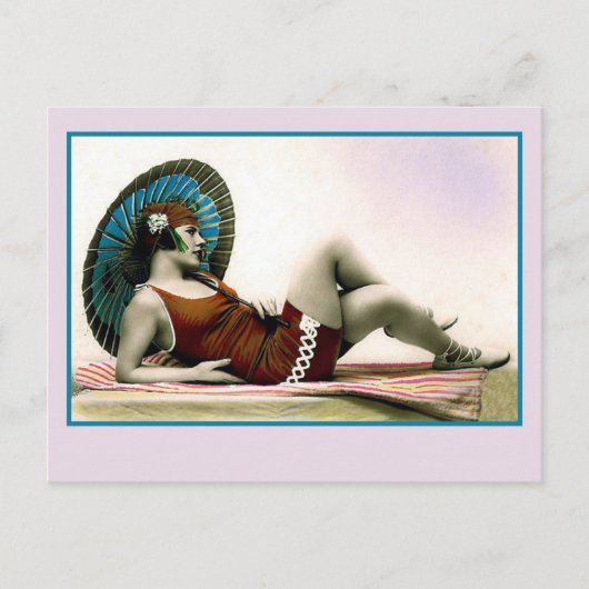 Zwemschoonheid uit 1920, flauwmeisje briefkaart (Voorkant)