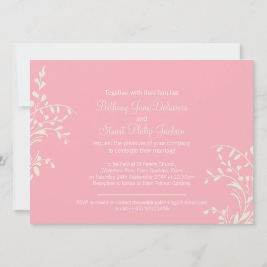 Zwemstaart en schilderde dame roze bruiloft kaart (Achterkant)