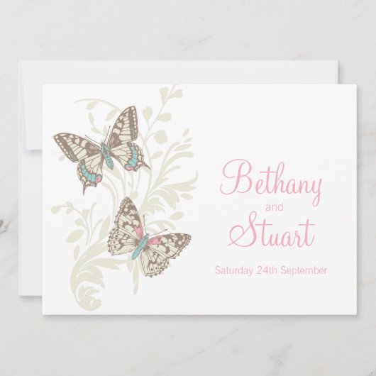 Zwemstaart en schilderde dame roze bruiloft kaart (Voorkant)