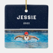 Zwemvakantie cadeau keramisch ornament (Achterkant)