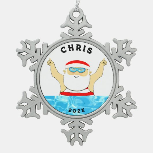 Zwemvakantie cadeau tin sneeuwvlok ornament (Voorkant)
