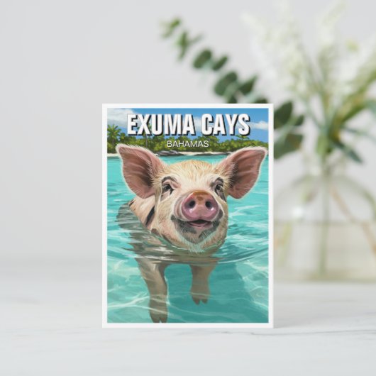Zwemvarken Exuma Cays Bahama's Reizen Briefkaart (Staand voorkant)