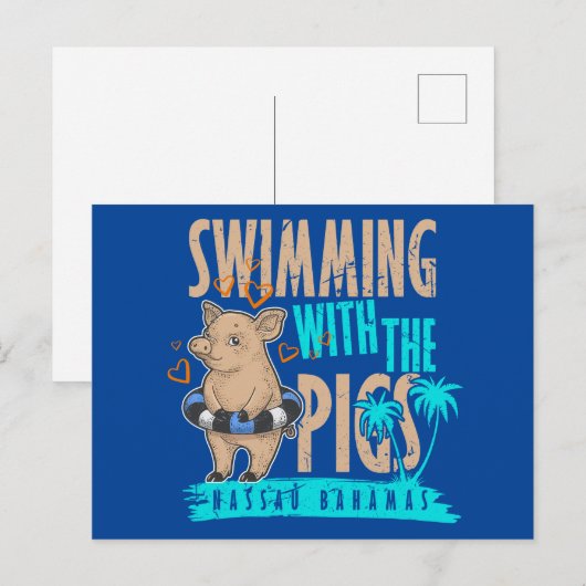 Zwemvarkens Bahama's Briefkaart Vakantie Cruise (Voorkant / Achterkant)