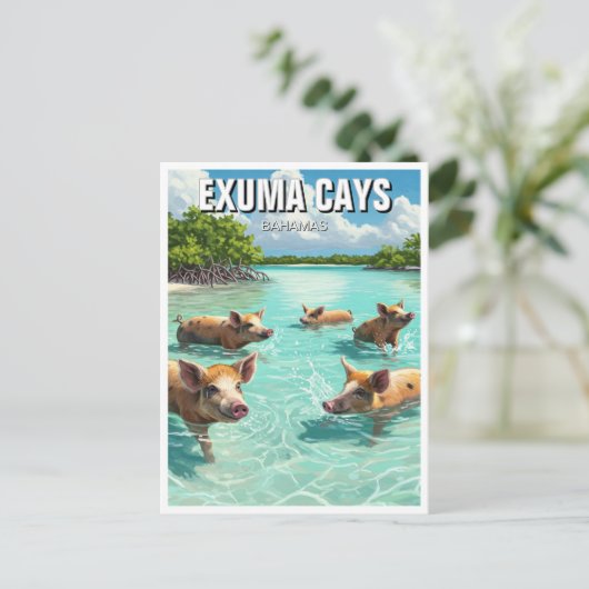 Zwemvarkens Exuma Cays Bahama's Reizen Briefkaart (Staand voorkant)