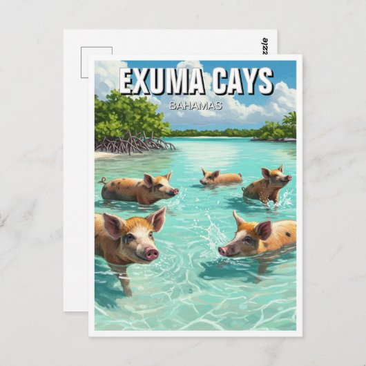Zwemvarkens Exuma Cays Bahama's Reizen Briefkaart (Voorkant / Achterkant)