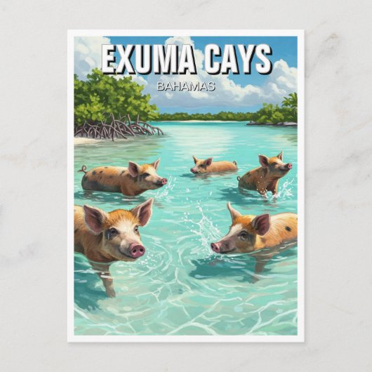 Zwemvarkens Exuma Cays Bahama's Reizen Briefkaart (Voorkant)