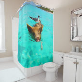 Zwemvarkens met vogel in Bahama's Douchegordijn (In situ)