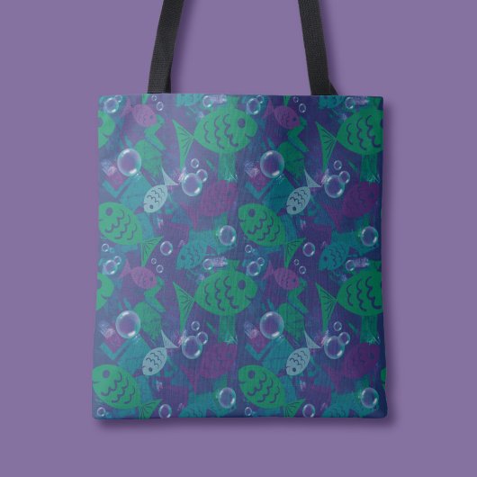 Zwemvissen en bubbels Levendig rifpatroon Tote Bag