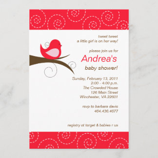 Zwemvogel Bright Red Girl Baby shower Kaart