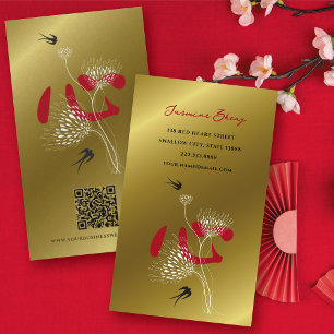 Zwemvogels en Chinees Heart Oriental Floral Gold Visitekaartje