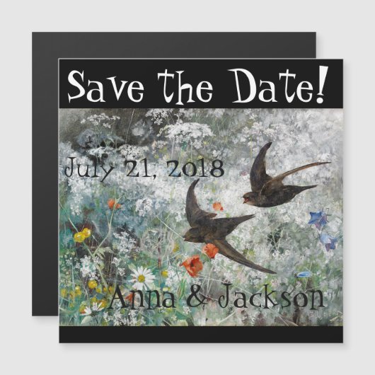 Zwemvogels Wilde bloemen Bespaar Datum Magnetkaart Magnetische Uitnodiging (Voorkant / Achterkant)