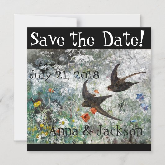 Zwemvogels Wilde bloemen Bespaar Datum Magnetkaart Magnetische Uitnodiging (Voorkant)