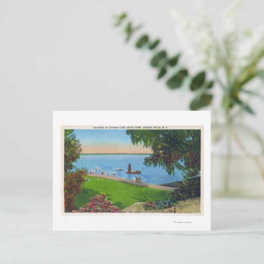 Zwemwaterscène in het natuurpark van het meer van  briefkaart (Staand voorkant)