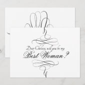 Zwemzwart en wit kunstwerk beste vrouwenuitnodigin kaart (Voorkant / Achterkant)