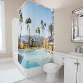 Zwemzwembad bij palmbomen 's ochtends douchegordijn (In situ)