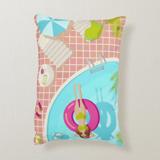 Zwemzwembad meisje op strand bikini accent kussen (Achterkant (Verticaal))