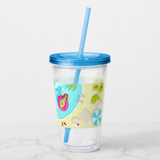 Zwemzwembad meisje op strand bikini acryl drinkbeker (Achterkant)
