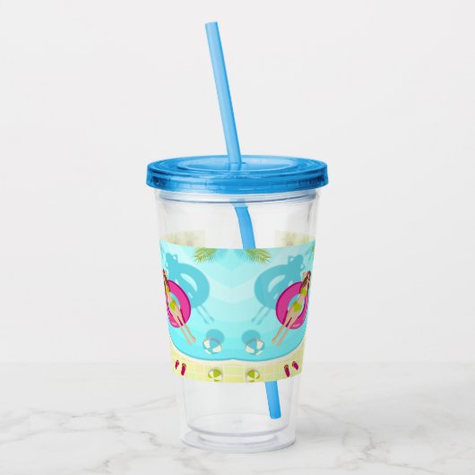 Zwemzwembad meisje op strand bikini acryl drinkbeker (Links)