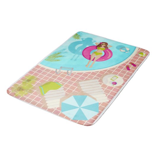 Zwemzwembad meisje op strand bikini badmat (Gekanteld)