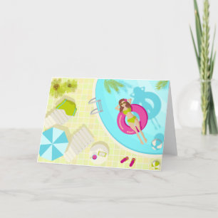 Zwemzwembad meisje op strand bikini bedankkaart