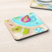 Zwemzwembad meisje op strand bikini bier onderzetter (Linkerzijde)