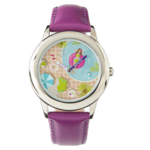 Zwemzwembad meisje op strand bikini horloge