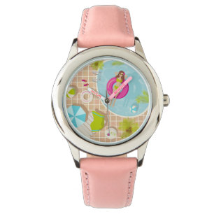 Zwemzwembad meisje op strand bikini horloge