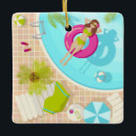 Zwemzwembad meisje op strand bikini keramisch ornament<br><div class="desc">De tropische zomer met een meisje in een zwembad</div>