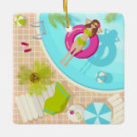 Zwemzwembad meisje op strand bikini keramisch ornament<br><div class="desc">De tropische zomer met een meisje in een zwembad</div>